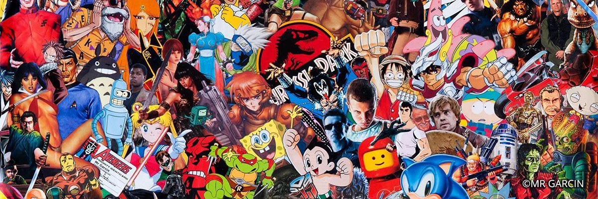 Collage pop culture : heros de films, series, jeux video et mangas