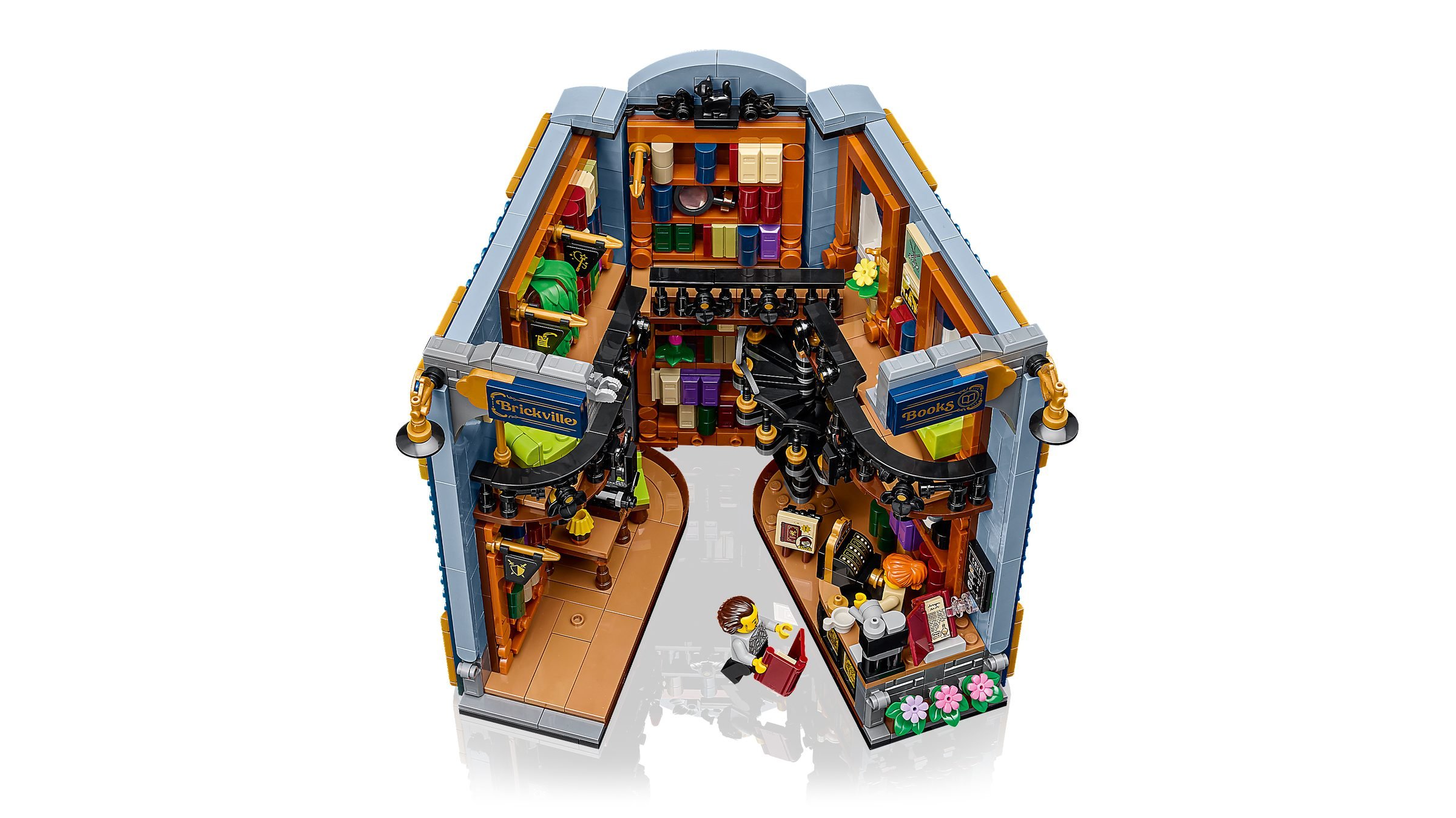 Le book nook LEGO Icons La librairie (11379) ouvert, vu en plongée