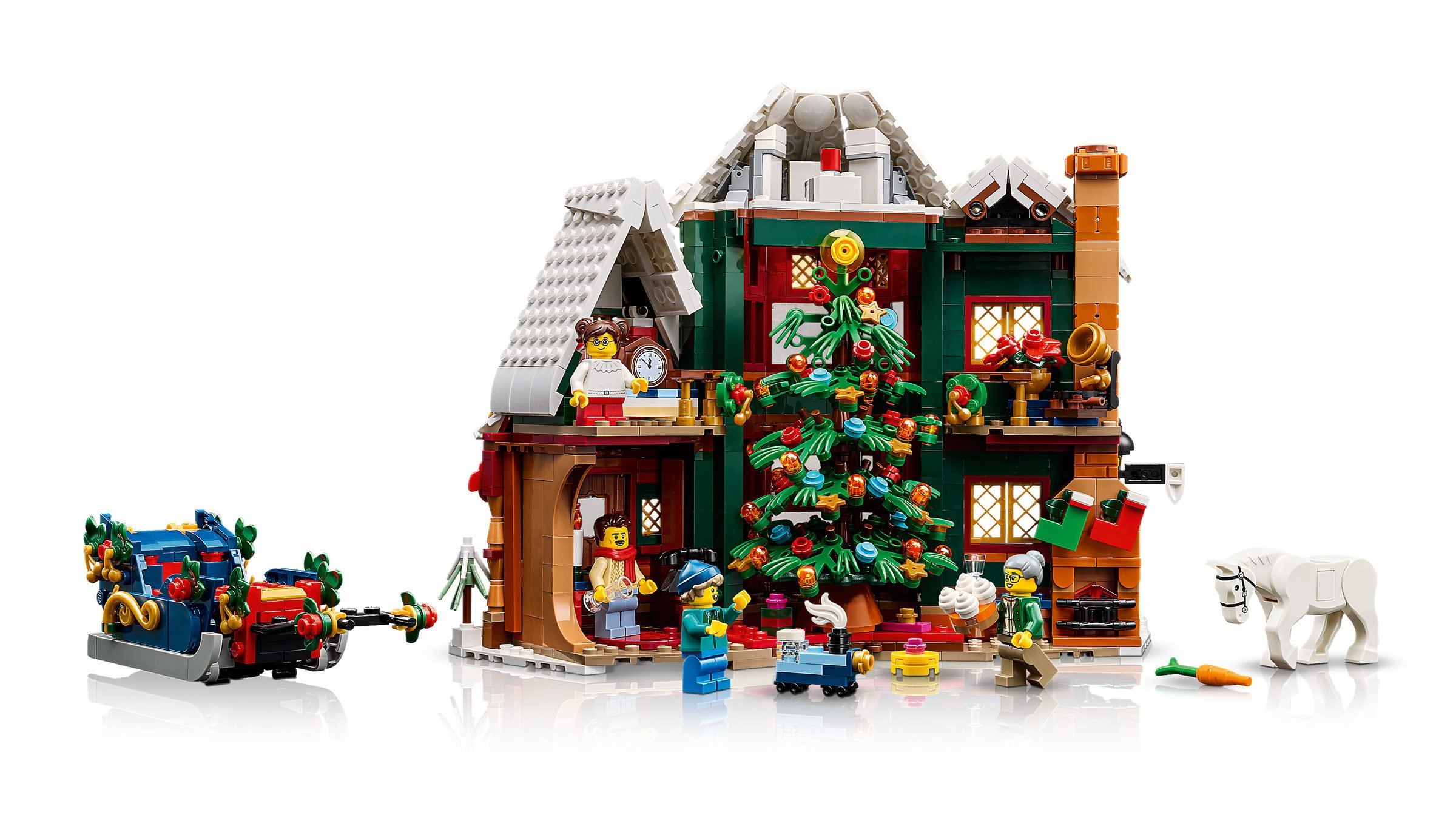 La maison des Fêtes LEGO Icons 11387 vue de l'arrière, l'intérieur décoré sur deux étages