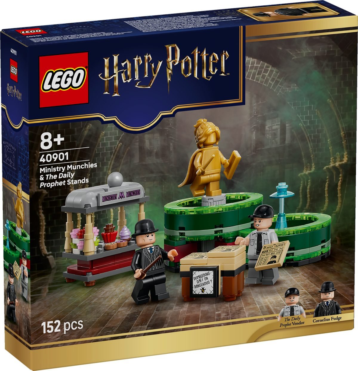 La boîte du LEGO Harry Potter 40901 Kiosque à café du ministère et stand de La Gazette du sorcier, 152 pièces