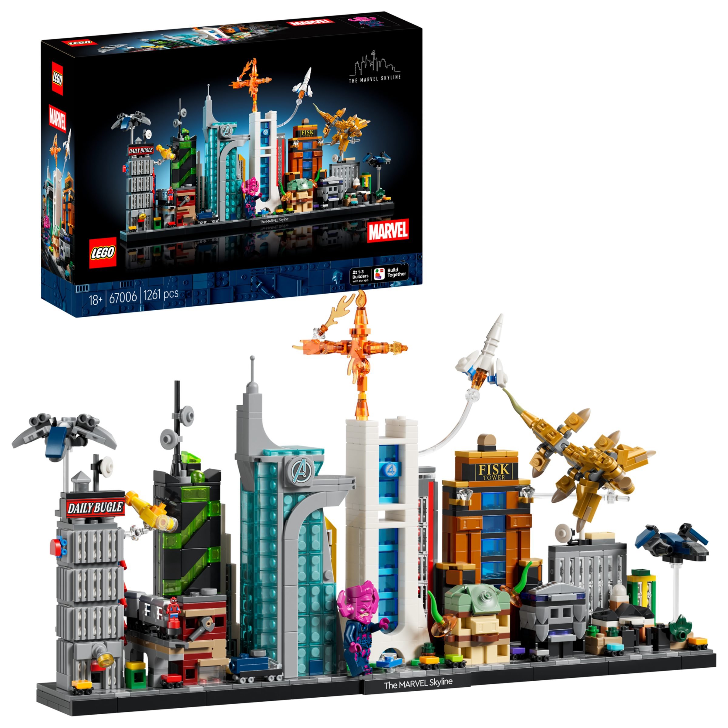 La boîte du set LEGO Marvel Panorama de Marvel 67006 et le modèle monté