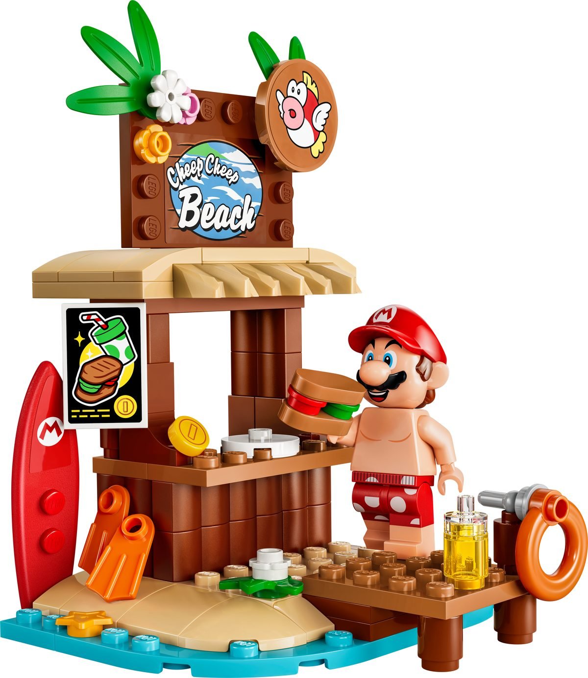 Le stand Cheep Cheep Beach du set 72055, avec Mario en maillot de bain et son sandwich
