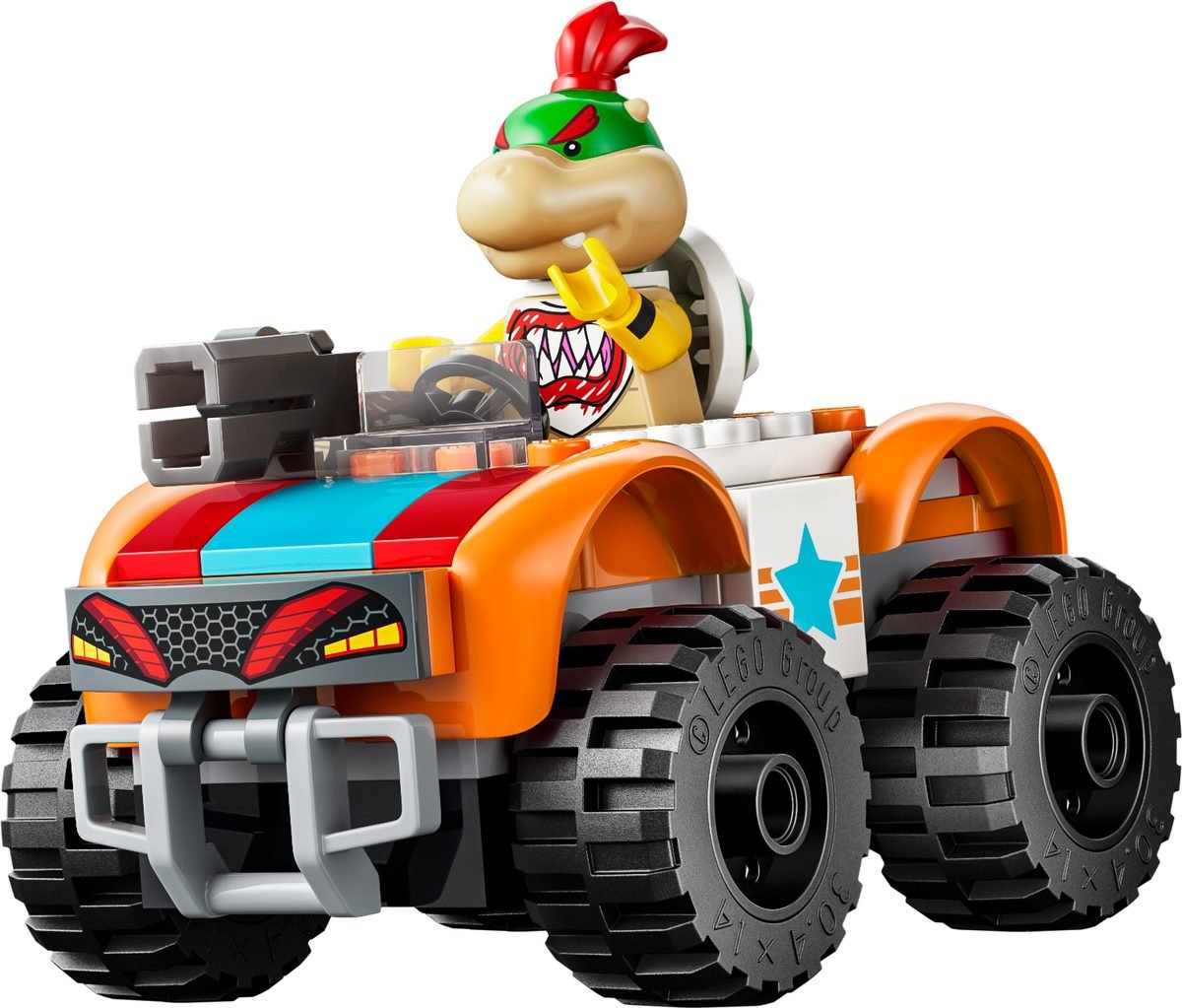 Le tout-terrain orange et noir de Bowser Jr. du set 72056, vu de trois quarts avant
