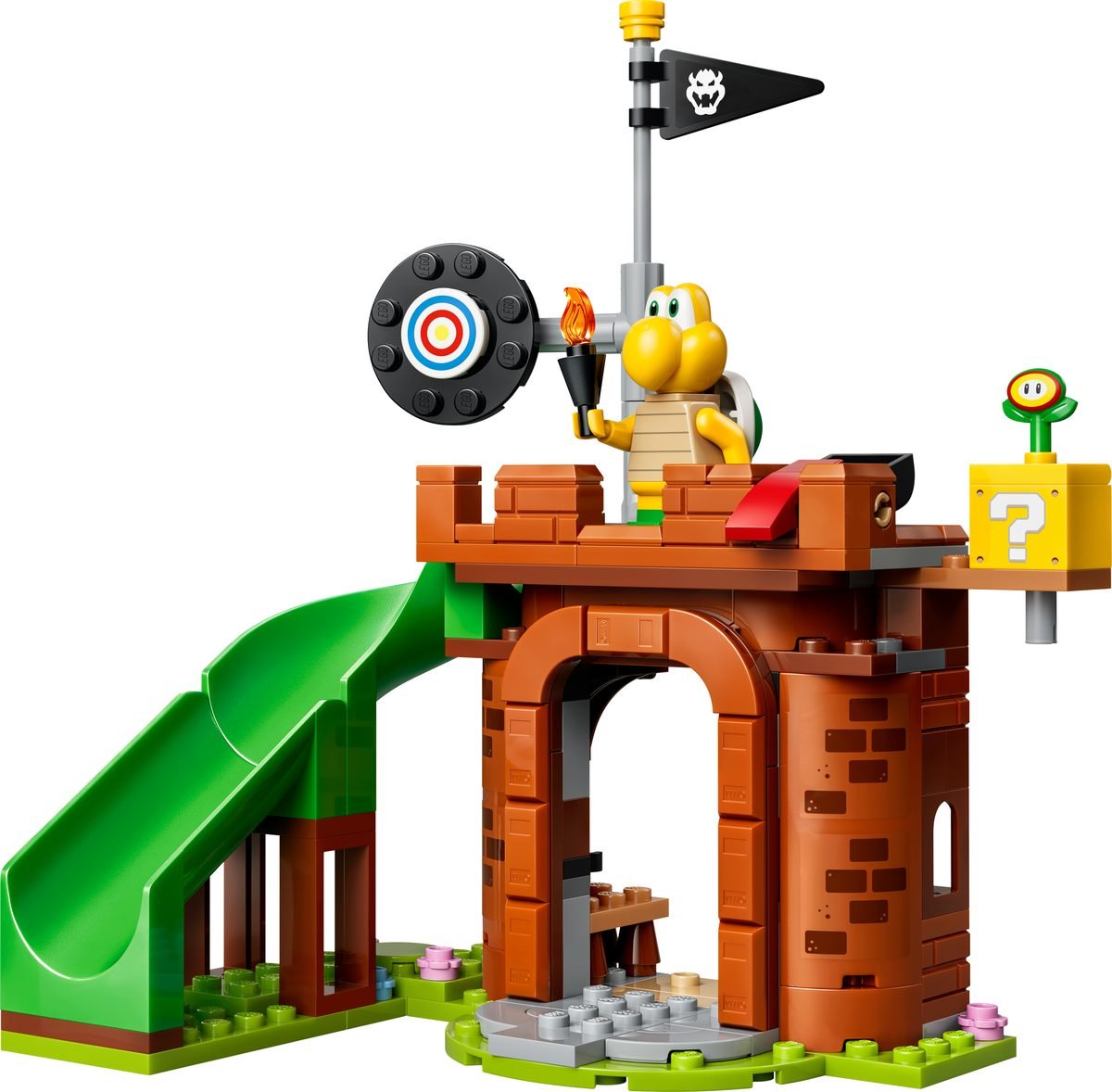 Le fort du set 72061 tenu par le Koopa Troopa, drapeau au sceau de Bowser et cible mobile