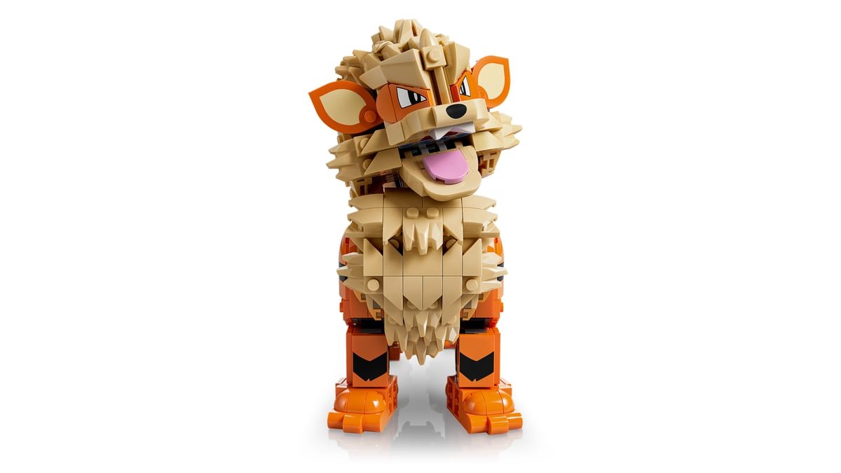 La figurine LEGO Arcanin de face, criniere beige et gueule ouverte