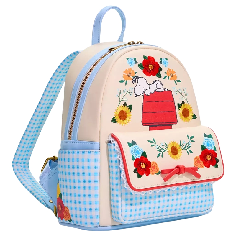 Mini sac à dos Loungefly Snoopy : Peanuts Snoopy Doghouse Floral Gingham Mini Backpack