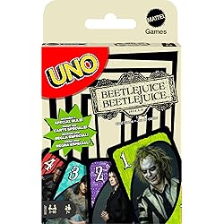 Mattel Games Uno Beetlejuice Beetlejuice Jeu de cartes pour enfants, adultes et famille avec jeu et règle spéciale inspirée du film