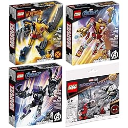 Lego 76202 Wolverine Mech, 76203 Iron Man Mech, 76204 Black Panther Mech & 30443 Spider-Mans Bridge
