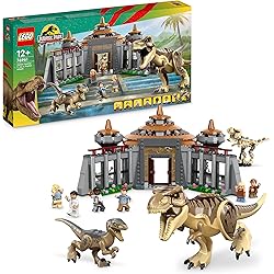 LEGO Jurassic Park Bezoekerscentrum: T. Rex & Raptor aanval, Set met 2 Speelgoed Dinosaurussen, Dino Skelet en 6 Minifguren, Cadeau voor Jongens, Meisjes en Tieners, 30e Verjaardag Collectie 76961