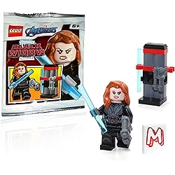 Lego Marvel Super Heroes Avengers Tower Battle Minifigure - Black Widow (Printed Arms) with Weapons Stand