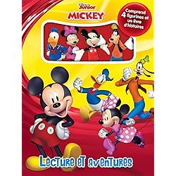 Disney Junior Mickey Lecture et Aventures - Livres d'activités pour Enfants, Livre illustré de 12 Pages, 4 Figurines