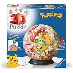Ravensburger - 3D Ball Puzzle - Pokémon - Ages 6+ - 72 numbered pieces to assemble without glue - Stand included - Diameter: 13 cm - 11595