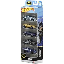 Hot Wheels Set of 5 Batman vehicles, 5 themed vehicles in scale 1/64, including the Batmobile, JDR18