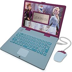 Lexibook Disney Frozen 2-Computer Educational Bilingual French/English Girls Toy with 124 Activities for Learning, Fun and Playing Piano-Blue/Purple, JC598FZi1