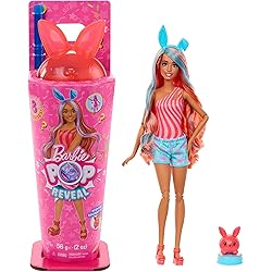 Barbie Reveal Pop Doll and Accessories, Shakes Series, Scented Kitten Style Doll and Pet, 8 Surprises Including a Color Changing Function, JCN87