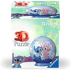Ravensburger - 3D Ball Puzzle - Disney Stitch & Angel - Ages 6+ - 54 numbered pieces to assemble without glue - Collectable - Stand included - 11599