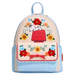 Mini sac à dos Loungefly Snoopy : Peanuts Snoopy Doghouse Floral Gingham Mini Backpack